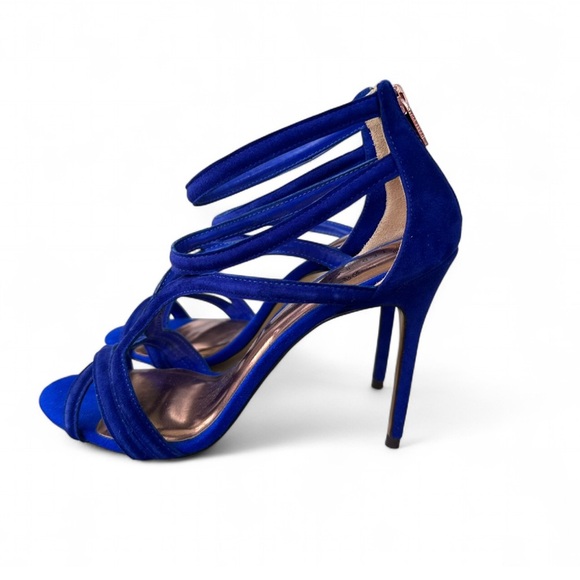 Ted Baker Royal Blue Strappy Heels Fold Bottoms Closed Heel With Zipper 37.5/7.5 - Picture 3 of 8
